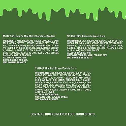 MARS Chocolate M&M'S, SNICKERS & TWIX Ghoulish Green Halloween Chocolate Candy Variety Pack, 26.82 oz, 50 Piece Bag