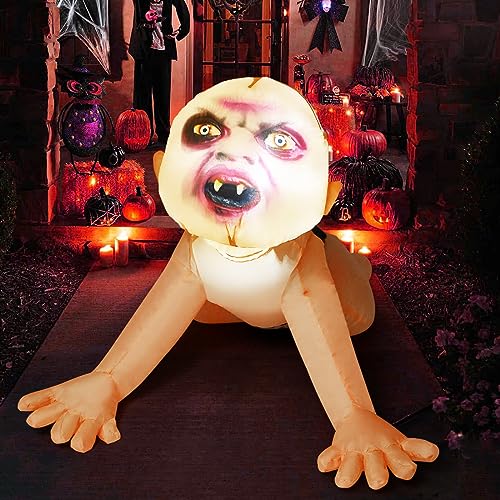 GOOSH 4FT Halloween Inflatable Outdoor Zombie Baby Blow Up Yard Decoration Clearance with LED Lights Built-in for Holiday/Party/Yard/Garden