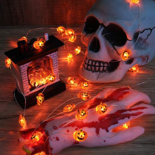 Halloween Pumpkin Lights, 2 Packs 13.5ft 40 LED Battery Operated Led Pumpkin String Lights, Waterproof Orange String Lights for Indoor/Outdoor, Wedding, Bedroom, Home, Window, Halloween Decorations