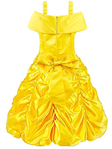 Padete Little Girls Princess Yellow Party Costume Off Shoulder Dress with Accessories (Yellow with Accessories, 5 years/120cm)