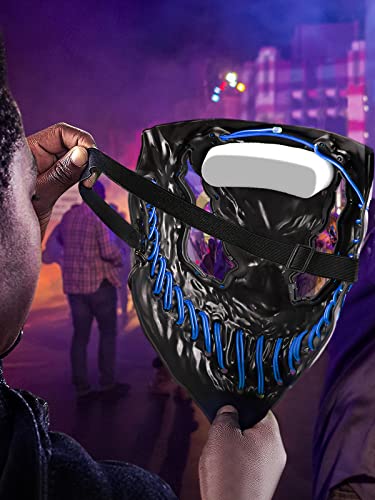 Venobat Mask Halloween LED Light Up Mask for Adults Kids: 2 Pack Dark and Evil Glowing Eyes Neon Mask with 3 Lighting Modes EL Wire - Ideal Gift for Men Women Halloween Costume Party - Blue Red
