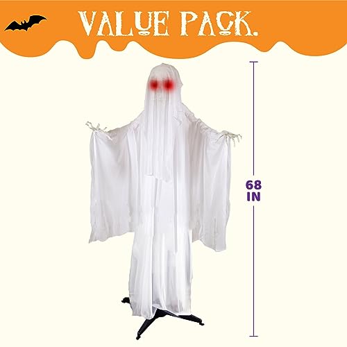 JOYIN 68" Halloween Animated Ghost Decoration, Standing Skeleton Ghost Prop with Light-up Eyes and Creepy Sound (Sound Activation) for Halloween Outdoor, Lawn, Yard, Patio, Haunted House Decorations