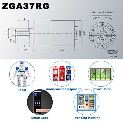 Greartisan DC 12V 20RPM Gear Motor High Torque Electric Micro Speed Reduction Geared Motor Centric Output Shaft 37mm Diameter Gearbox