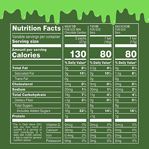 MARS Chocolate M&M'S, SNICKERS & TWIX Ghoulish Green Halloween Chocolate Candy Variety Pack, 26.82 oz, 50 Piece Bag