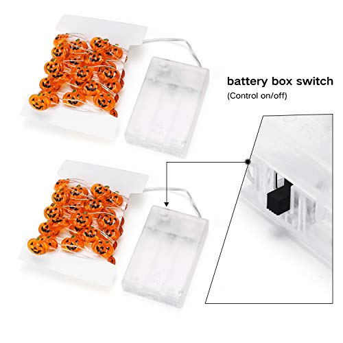 Halloween Pumpkin Lights, 2 Packs 13.5ft 40 LED Battery Operated Led Pumpkin String Lights, Waterproof Orange String Lights for Indoor/Outdoor, Wedding, Bedroom, Home, Window, Halloween Decorations