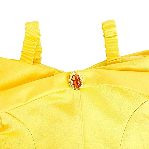 Padete Little Girls Princess Yellow Party Costume Off Shoulder Dress with Accessories (Yellow with Accessories, 5 years/120cm)