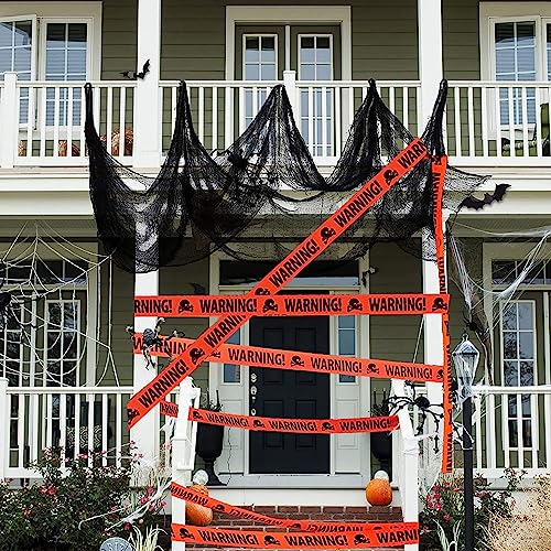 Yomiie Halloween Warning Caution Tapes, Orange Skull Fright Barrier Tape - Outdoor Halloween Party Decorations, Crime Scene Decorate, Haunted House Props, Zombie Zone Indoor Decor Supplies