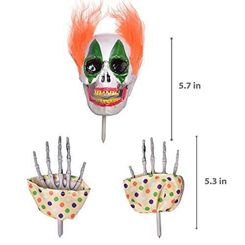 FUN LITTLE TOYS 6 Pieces Scary Clown Halloween Decorations, Creepy Skeletons Clown Heads and Bones Yard Stakes Outdoor Decorations Tombstones Graveyard Pumpkins Decor Props