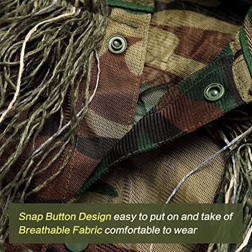 MOPHOTO 5 in 1 Ghillie Suit, 3D Camouflage Hunting Apparel Including Jacket, Pants, Hood, Carry Bag Suitable for Unisex Adults (S/M/L/XL/XXL)