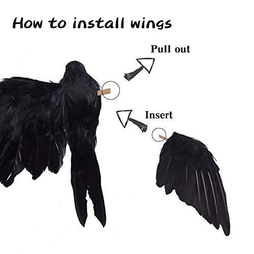 2-Pack Realistic Crows Lifesize Extra Large Handmade Black Feathered Crow for Halloween Decorations Birds, L (13 inch+12 inch)