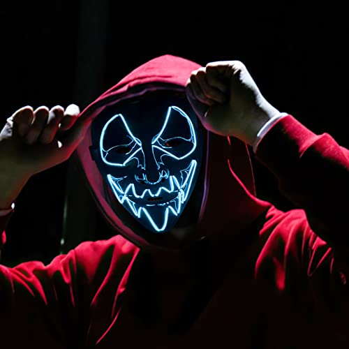 Halloween Mask Purifying Lighting LED Lights Glow Tricky Scary Mask Adjustable 3 Lighting Modes, Boys & Girls Cosplay Music Festival Dance Party, Birthday Party Gifts-luminous blue.