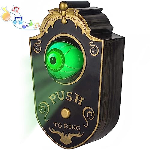 KizBruo Halloween Decoration for Indoor & Outdoor, Talking Doorbell for Halloween Decor with Lightup Eyeball, Animated Haunted House Halloween Party Prop Decoration