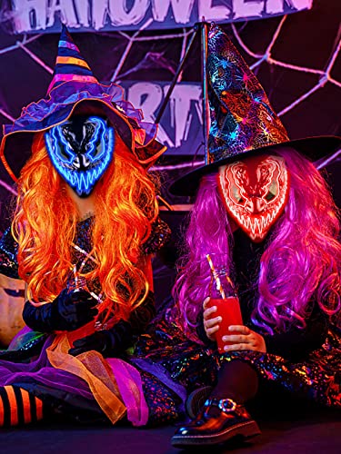 Venobat Mask Halloween LED Light Up Mask for Adults Kids: 2 Pack Dark and Evil Glowing Eyes Neon Mask with 3 Lighting Modes EL Wire - Ideal Gift for Men Women Halloween Costume Party - Blue Red