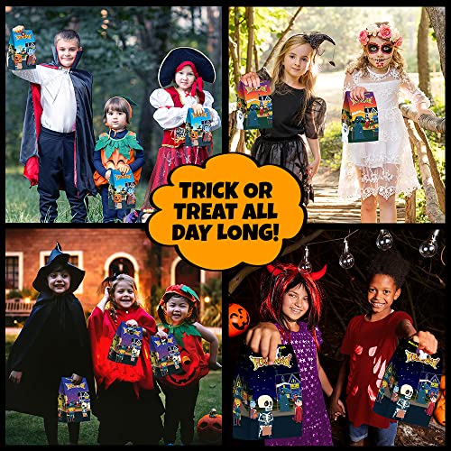 ArtCreativity Halloween Treat Bags, Set of 24 Paper Bags and 24 Stickers, 10 Inch Halloween Candy Bags with Sealing Stickers, Halloween Goodie Bags for Sweets, Toys, Gifts, and More
