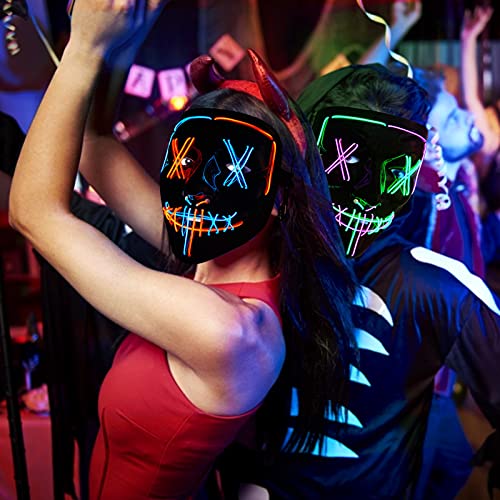 2PACK Halloween Led Mask skeleton Gloves Set ,Light Up Scary Mask Purge Mask with LED Glow Gloves for Halloween Costume.