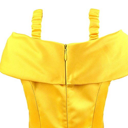 Padete Little Girls Princess Yellow Party Costume Off Shoulder Dress with Accessories (Yellow with Accessories, 5 years/120cm)
