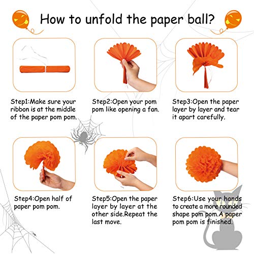 62PCS Halloween Party Decorations Set - Hallowmas Photo Booth Props Banner Balloons Pom Poms Hanging Swirls Spider Pumpkin Ornaments Supplies