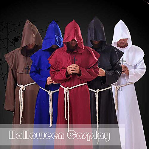 Monk Costume Adult Men Halloween Cosplay Monk Costume Adult Men Brown Monk Costume Aadult Men Hooded Cloak Monk Costume Aadult Men Medival Renaissance Priest Monk Costume Aadult Men Wizard Cape…
