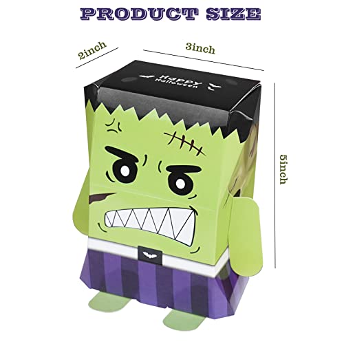 24 PCS Halloween Treat Boxes Red Pumpkin Spider, Ghost and Black Cat Cardboard Box 3.7 inches Halloween Boxes for Cookie Goodie Candy Sweet Crafts Party Favor Supplies (Vampire Mummy Frankenstein)