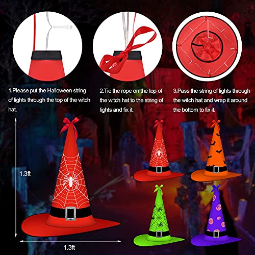 ROADAYLY Halloween Decorations Witch Hat Lights 8pcs 26ft LED Hanging Glowing Large Witch Hats 8 Modes with Waterproof Timer Witch Hat String Lights for Outdoor Indoor Eaves Porch Courtyard Party