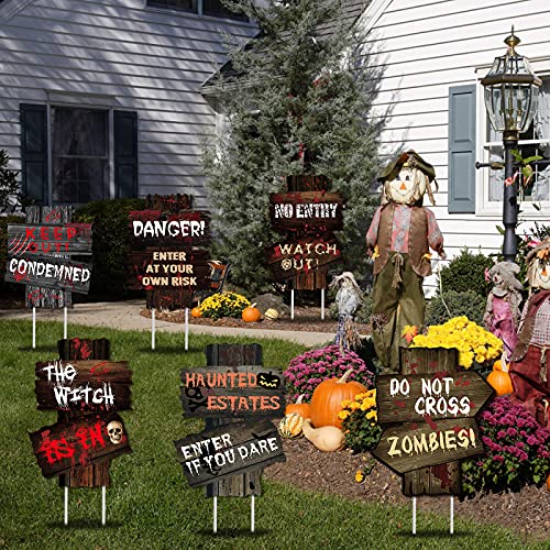 Lapogy Halloween Decorations Yard Signs Stakes Props,6 PCS Halloween Decor Warning Signs Scary Zombie Vampire Graves Party Supplies 13.5" X 10" Theme Party Yard Decor for Indoor and Outdoor,Yard,Lawn