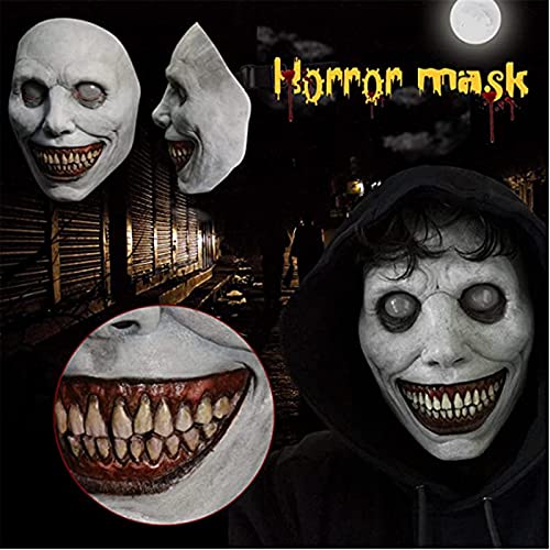 Scary Mask,Halloween Smiling Demon Masks,Creepy Mask Cosplay Props,Grey Halloween Masks Scary Latex Mask, Horror Mask for Adults Halloween Costume Party Props