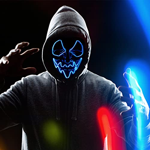 Halloween Mask Purifying Lighting LED Lights Glow Tricky Scary Mask Adjustable 3 Lighting Modes, Boys & Girls Cosplay Music Festival Dance Party, Birthday Party Gifts-luminous blue.