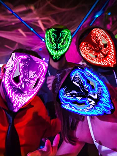 Venobat Mask Halloween LED Light Up Mask for Adults Kids: 2 Pack Dark and Evil Glowing Eyes Neon Mask with 3 Lighting Modes EL Wire - Ideal Gift for Men Women Halloween Costume Party - Blue Red