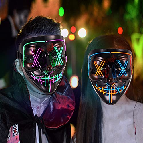 2PACK Halloween Led Mask skeleton Gloves Set ,Light Up Scary Mask Purge Mask with LED Glow Gloves for Halloween Costume.