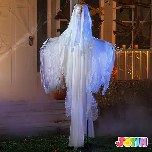 JOYIN 68" Halloween Animated Ghost Decoration, Standing Skeleton Ghost Prop with Light-up Eyes and Creepy Sound (Sound Activation) for Halloween Outdoor, Lawn, Yard, Patio, Haunted House Decorations