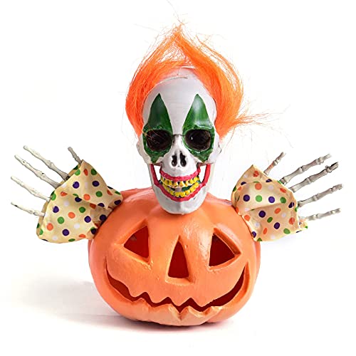 FUN LITTLE TOYS 6 Pieces Scary Clown Halloween Decorations, Creepy Skeletons Clown Heads and Bones Yard Stakes Outdoor Decorations Tombstones Graveyard Pumpkins Decor Props