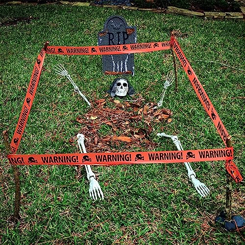 Yomiie Halloween Warning Caution Tapes, Orange Skull Fright Barrier Tape - Outdoor Halloween Party Decorations, Crime Scene Decorate, Haunted House Props, Zombie Zone Indoor Decor Supplies