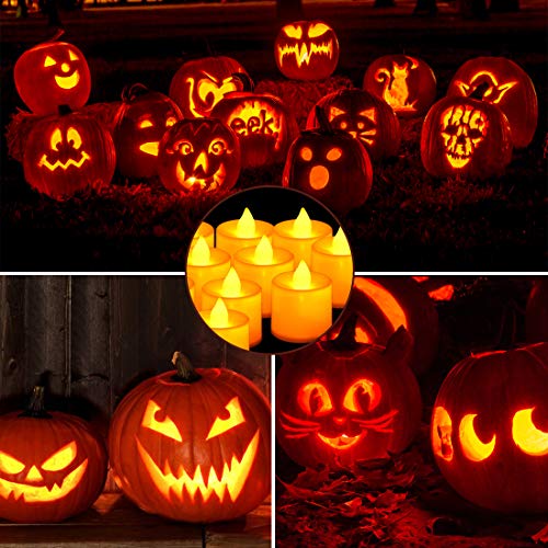 Halloween Pumpkin Carving Kit, 11 Pieces Pumpkin Carving Tools Sets with 12 Pumpkin LED Candles Lights, Professional Heavy Duty Stainless Steel Pumpkin Cutting Knife Supplies for Halloween Decoration