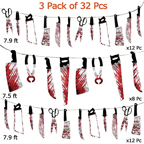 32PCS Halloween Bloody Garland Banner Props Halloween Decorations Halloween Zombie Vampire Party Decorations Supplies for Haunted House Bar Office Home Indoor Outdoor Yard Décor Weapons Hanging Banner