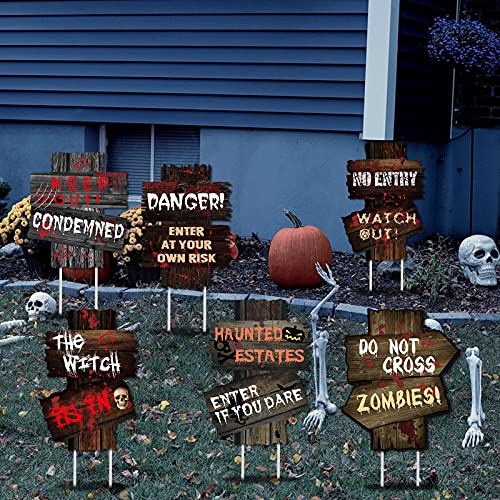 Lapogy Halloween Decorations Yard Signs Stakes Props,6 PCS Halloween Decor Warning Signs Scary Zombie Vampire Graves Party Supplies 13.5" X 10" Theme Party Yard Decor for Indoor and Outdoor,Yard,Lawn