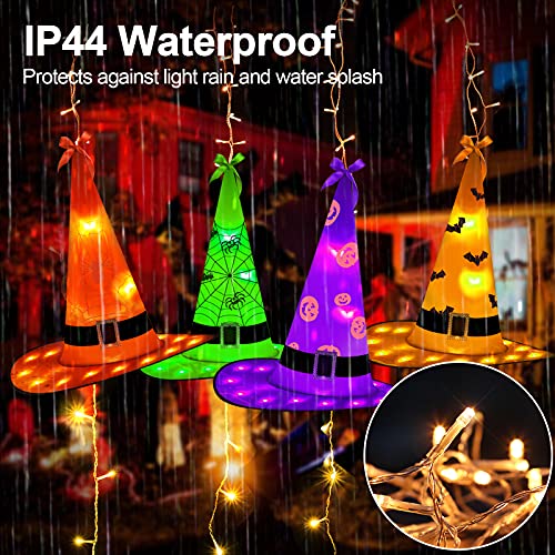 ROADAYLY Halloween Decorations Witch Hat Lights 8pcs 26ft LED Hanging Glowing Large Witch Hats 8 Modes with Waterproof Timer Witch Hat String Lights for Outdoor Indoor Eaves Porch Courtyard Party