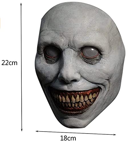 Scary Mask,Halloween Smiling Demon Masks,Creepy Mask Cosplay Props,Grey Halloween Masks Scary Latex Mask, Horror Mask for Adults Halloween Costume Party Props