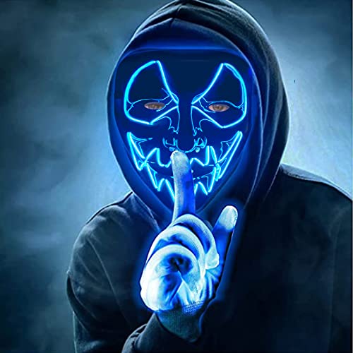 Halloween Mask Purifying Lighting LED Lights Glow Tricky Scary Mask Adjustable 3 Lighting Modes, Boys & Girls Cosplay Music Festival Dance Party, Birthday Party Gifts-luminous blue.