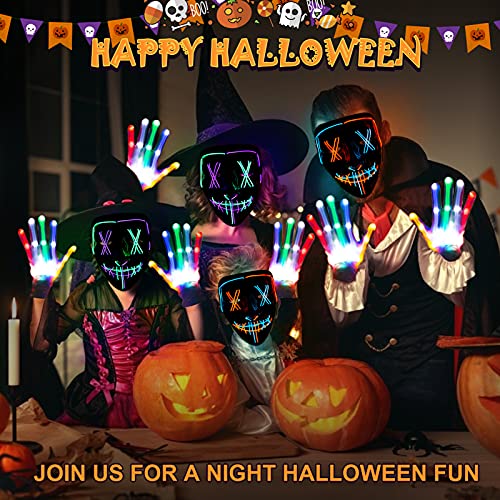 2PACK Halloween Led Mask skeleton Gloves Set ,Light Up Scary Mask Purge Mask with LED Glow Gloves for Halloween Costume.