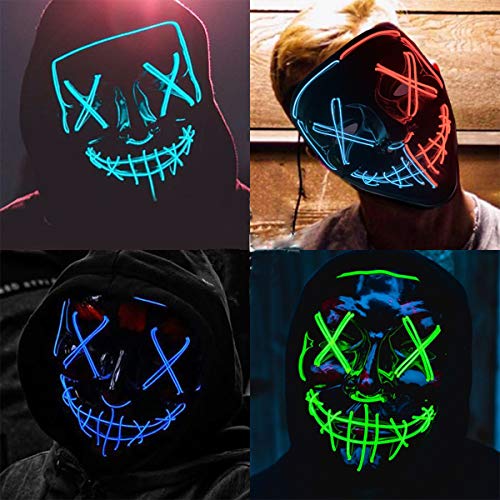 Halloween Scary Mask Cosplay Led Costume Mask,Light up for Halloween Festival Party, with 3 lighting Modes for Men Women Kid (Red+Blue)