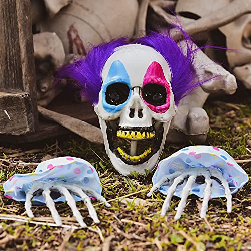 FUN LITTLE TOYS 6 Pieces Scary Clown Halloween Decorations, Creepy Skeletons Clown Heads and Bones Yard Stakes Outdoor Decorations Tombstones Graveyard Pumpkins Decor Props