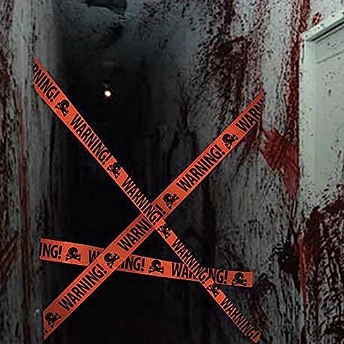 Yomiie Halloween Warning Caution Tapes, Orange Skull Fright Barrier Tape - Outdoor Halloween Party Decorations, Crime Scene Decorate, Haunted House Props, Zombie Zone Indoor Decor Supplies