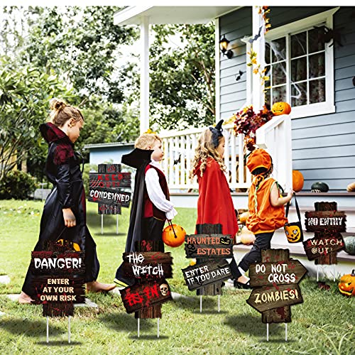 Lapogy Halloween Decorations Yard Signs Stakes Props,6 PCS Halloween Decor Warning Signs Scary Zombie Vampire Graves Party Supplies 13.5" X 10" Theme Party Yard Decor for Indoor and Outdoor,Yard,Lawn
