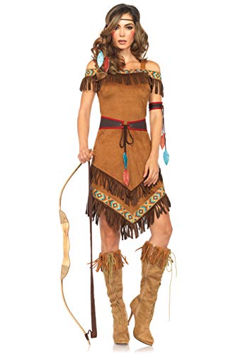 Leg Avenue 4 Piece Native Princess Set-Sexy Fringe Off The Shoulder Dress and Headband Halloween Costume for Women, Brown, X-Large