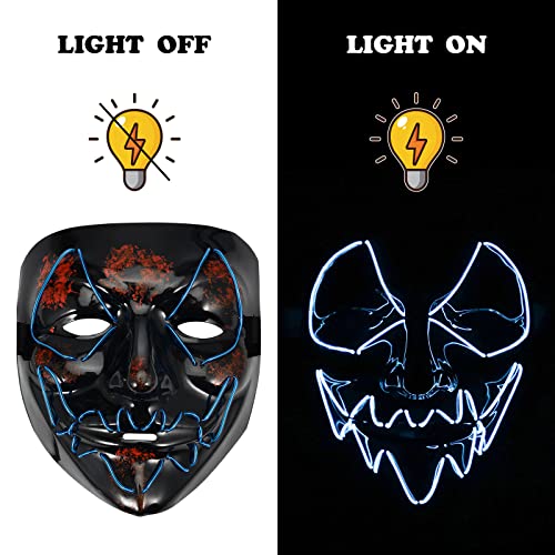 Halloween Mask Purifying Lighting LED Lights Glow Tricky Scary Mask Adjustable 3 Lighting Modes, Boys & Girls Cosplay Music Festival Dance Party, Birthday Party Gifts-luminous blue.