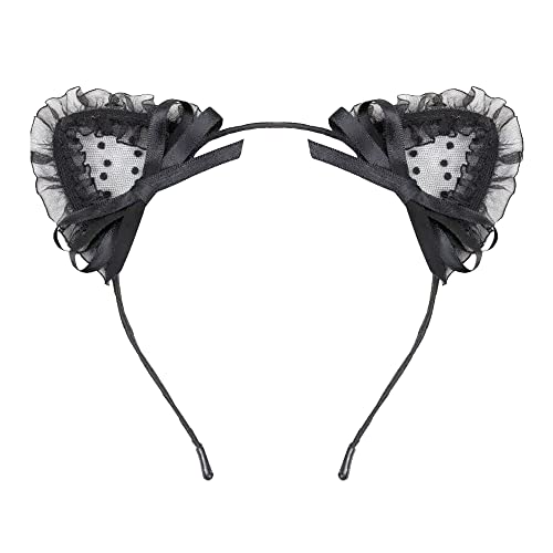 MOFEINI Sweet Lace Cat Ears Headband Black Cat Ears Hair Band Halloween Costume Accessories for Women Girls