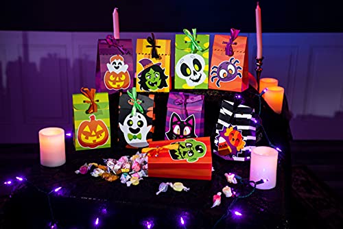 JOYIN Halloween Candy Bags Treat Boxes-12 Pieces Halloween Paper Bags Trick or Treat Halloween Sweet Goodie Bags with Ribbon, Halloween Party Favors Gift Bags