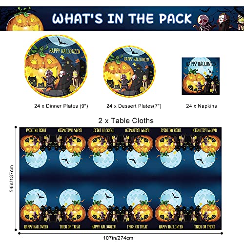 Halloween Plates, Halloween Decorations, Halloween Party Supplies Includes Halloween Plates and Napkins, Halloween Tablecloth, Halloween Birthday Party Decorations, Serves 24