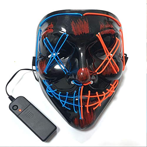 Halloween Scary Mask Cosplay Led Costume Mask,Light up for Halloween Festival Party, with 3 lighting Modes for Men Women Kid (Red+Blue)