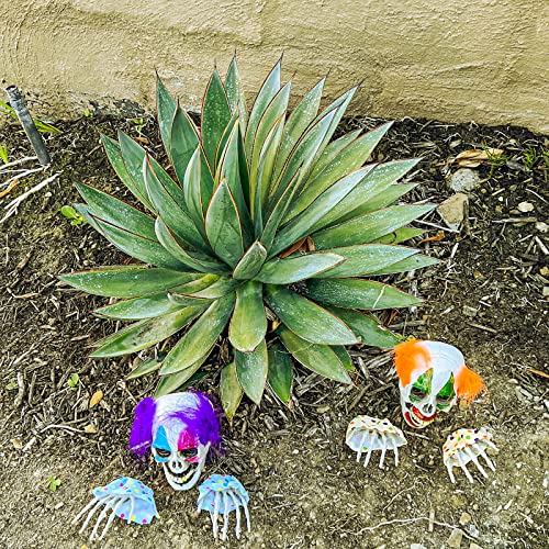 FUN LITTLE TOYS 6 Pieces Scary Clown Halloween Decorations, Creepy Skeletons Clown Heads and Bones Yard Stakes Outdoor Decorations Tombstones Graveyard Pumpkins Decor Props